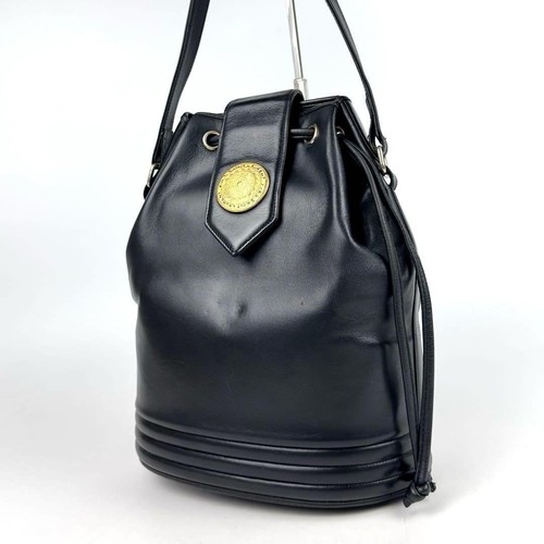 Yves Saint Laurent Shoulder Bag liquidation Drawstring Gold Hardware Leather Black