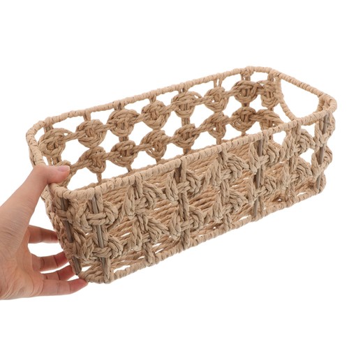  Cesta de cuerda de papel para estante de almacenamiento rectangular marrón claro - cubo de almacenamiento de escritorio - Imagen 12 de 12