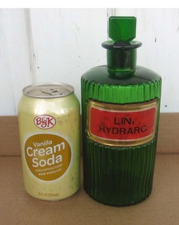 1800/S LIN HYDRARC GREEN GLASS LABEL APOTHECARY BOTTLE PHARMACY DRUG STORE