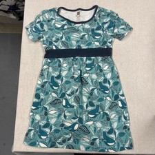 Tea Dress Girls Size 5 Teal Blue Bird Print Pattern Short Sleeve