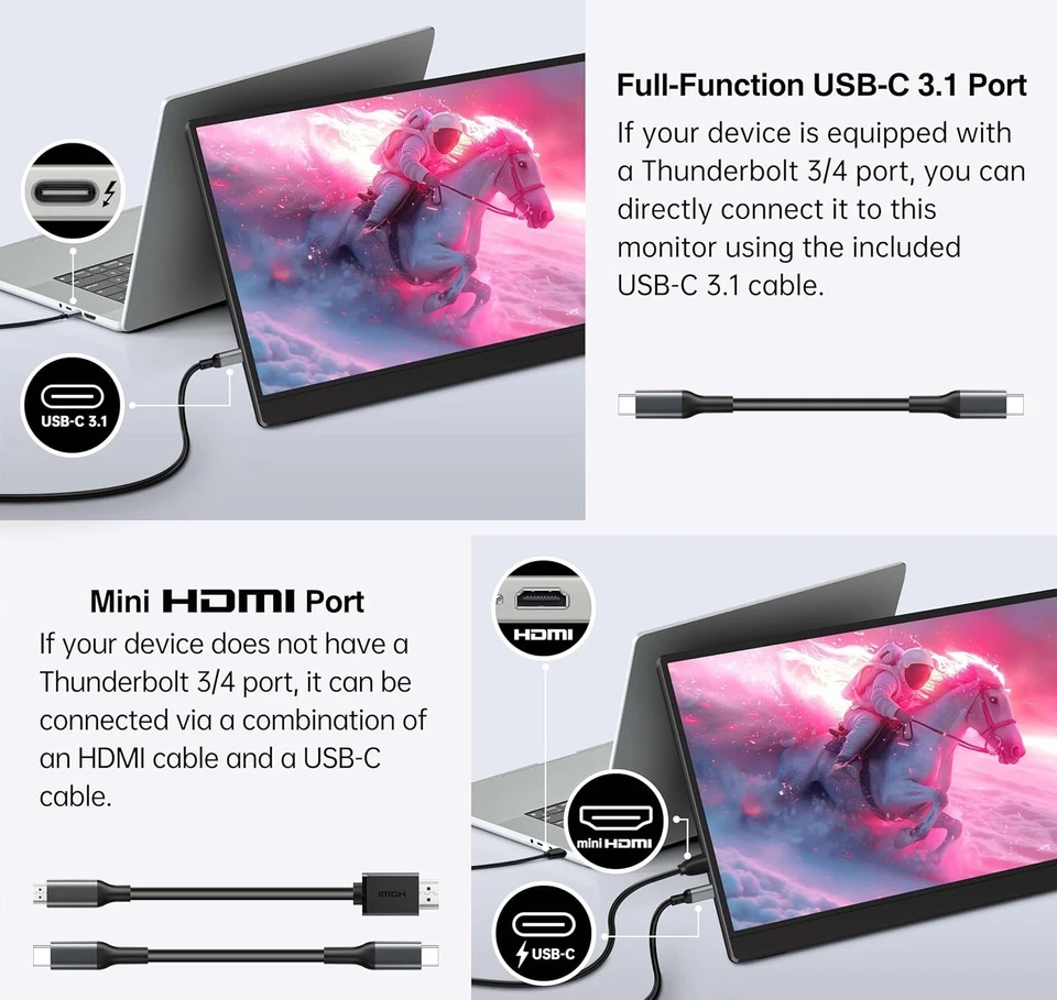 Portable 14" FHD Monitor - 1920x1200 - 16:10 Ratio - Kickstand - Plug and Play - Image 2 of 4