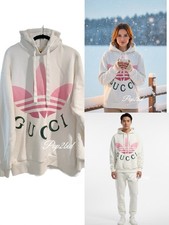 Authentic Gucci X Adidas Unisex White Hooded Oversized Cotton Sweatshirt Size M