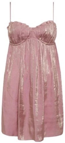 RUMORED Dollhouse Mini Dress Coquette Babydoll Pink Iridescent Blush Medium - Picture 1 of 8