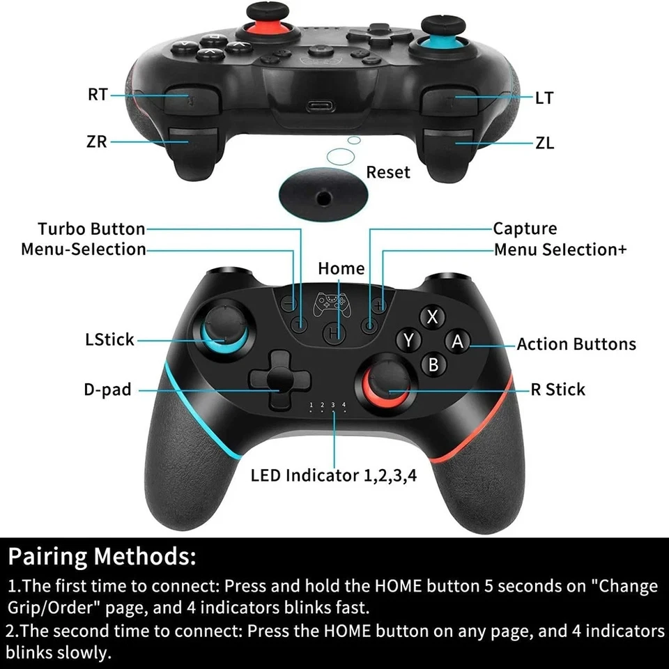 CONTROLLER WIRELESS-BLUETOOTH COMPATIBILE CON NS/NS LITE/NS/ OLED/ANDROID/PC!!! - Immagine 3 di 4
