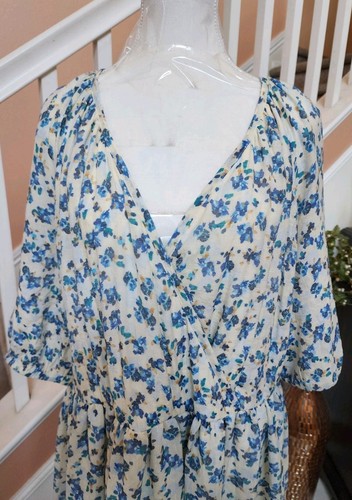 NWT LANE BRYANT Blue Floral V-Neck Short Sleeve Elastic Waist Dress Sz 16 $99 - Picture 4 of 14