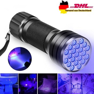 UV Taschenlampe Schwarzlicht 21 LED Taschenlicht 395nm Bernstein Handlampe DHL