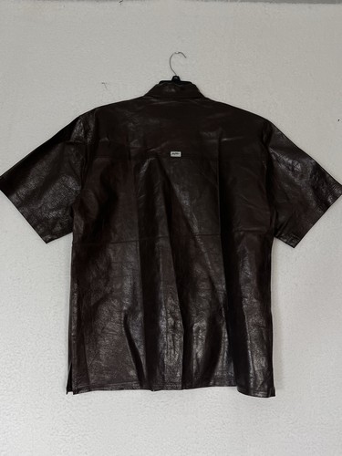 Johnny Blaze Leather Shirt 90's Vintage 100% Leather Brown Button Down - Picture 2 of 18