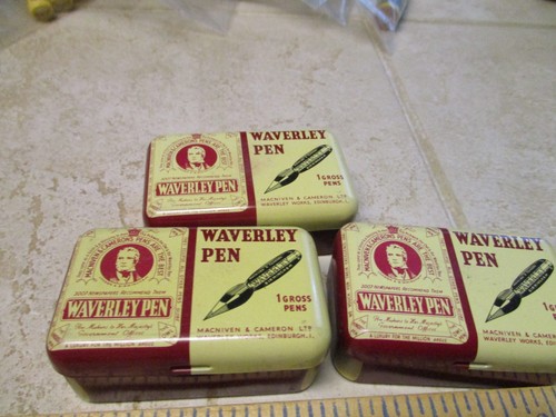 1940s Vintage Lot Macniven & Camerons Waverley Pen Nibs Advertising Tin Box L27 - Picture 2 of 4
