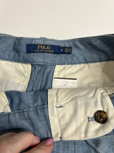 Polo Ralph Lauren donna pantaloncino chambray cotone con cintura blu taglia 6 nuovo con etichetta - Foto 6 di 13