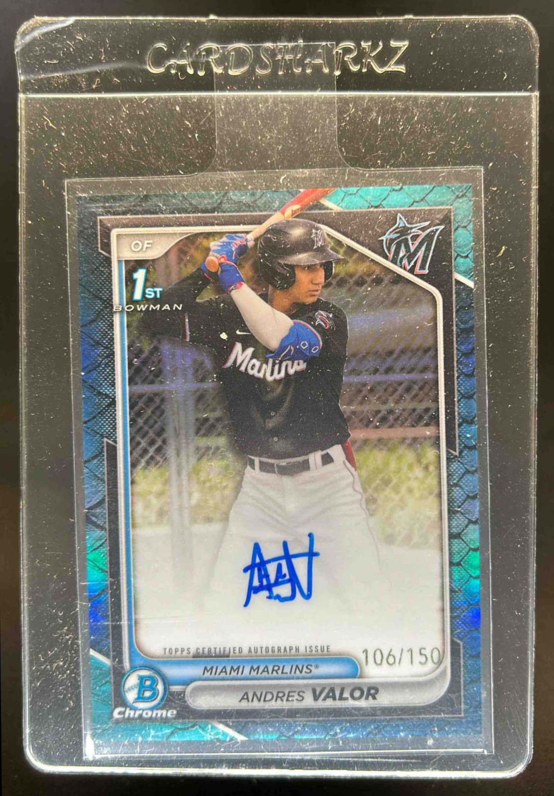 2024 Bowman Chrome Andres Valor Auto Reptilian Blue Refractor 1st #106/150