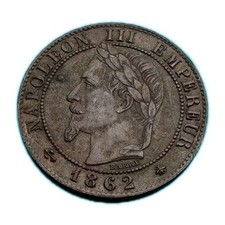 France 1862 1 Centime Napoleon III UNC Antique 163y Paris Mint "A" Rare Coin 