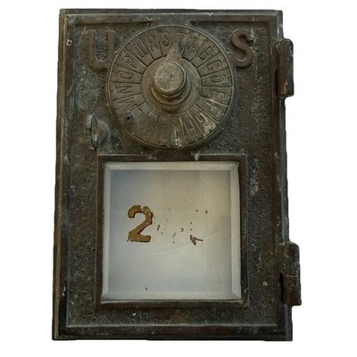 Antique 1896 Eagle Lock Co. Post Office Door Bronze Beveled Glass & Dual Dial B