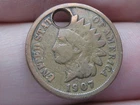 1907 Indian Head Cent Penny- Good Details, Holed for Necklace