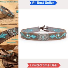 Cowboy Hat Band Faux Leather Adjustable Silver Concho Turquoise Stitching