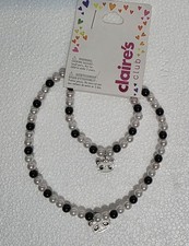 Claire s Club Panda Necklace Bracelet Set Black White Beaded Kids Jewelry NWT