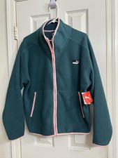 New With Tag Very Nice Warm Puma Green Pink Fleece Full Zip Jacket Size L