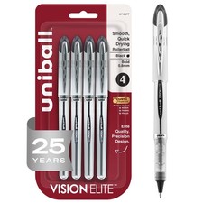 uniball Vision Elite Rollerball Pens, Bold Point 4 Count Pack of 1 , Black
