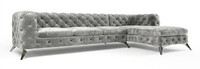 Beiges L-FöRmiges Ecksofa Chesterfield Klassisches Gestepptes Stoffsofa