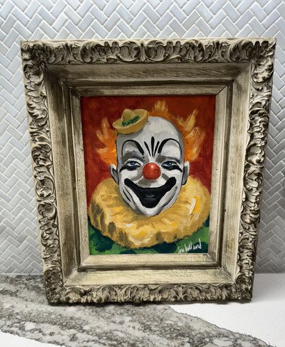 JON HELLAND GEMÄLDE Clown signiert Leinwand - sieht aus wie ES Siehe Fotos Top Co - Bild 1 von 7