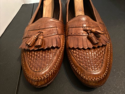 FLORSHEIM Brown Leather Woven Tassel Loafers Mens 13D Made In Brazil Style 30295 - Picture 3 of 18