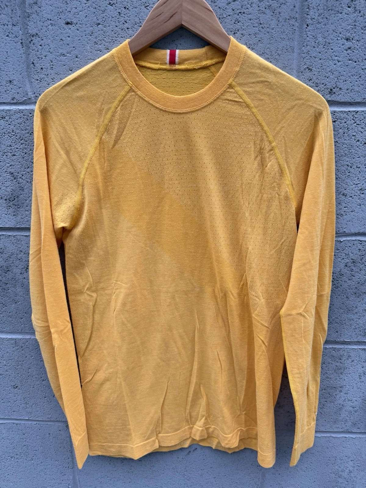 Tracksmith Brighton Base Layer Mens Long Sleeve Running Shirt Yellow Merino Wool