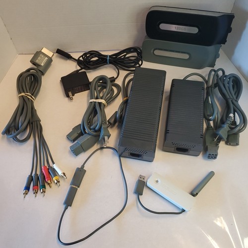 Genuine Xbox 360 120GB 60GB HDD Cords Power Supply Brick Lot WiFi HD AV Cable