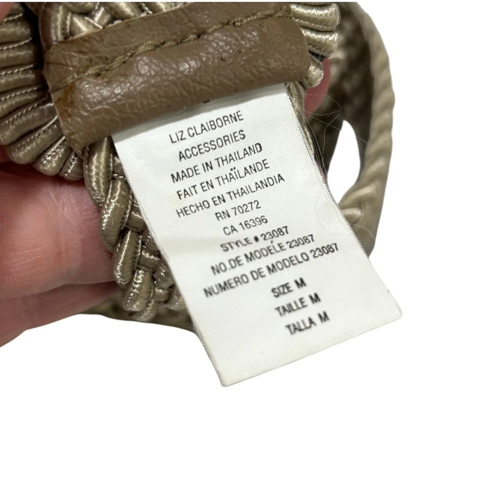 Liz Claiborne 编织米色和奶油色缎面合成编织腰带尺寸 M — 第 4/4 张图片