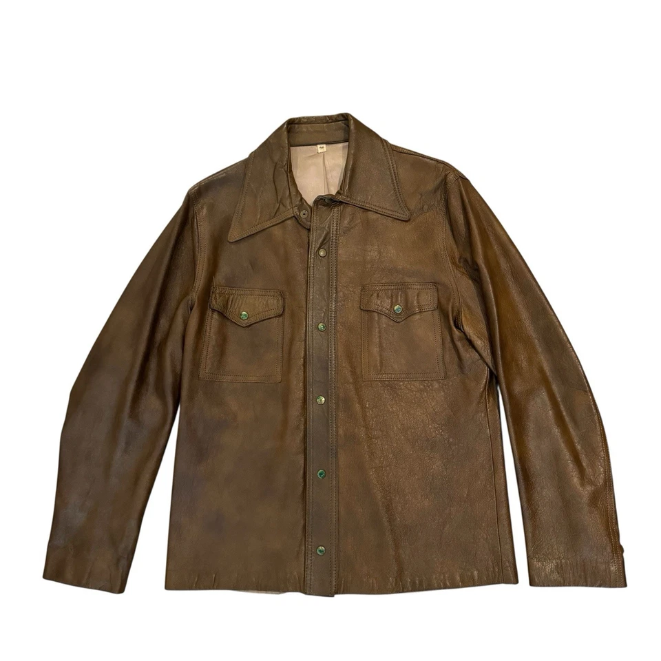 vintage 70s scully men’s leather jacket shirt brown western size 40 medium - Image 2 of 4