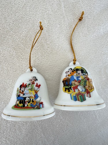 Disney Mickie/Minnie/Pluto/Goofy/DaisyDuck VTG GROLIER Ceramic Bell Ornaments
