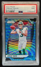 2024 Prizm Jordan Travis RC Blue Wave Rookie #45/230 Jets PSA 9