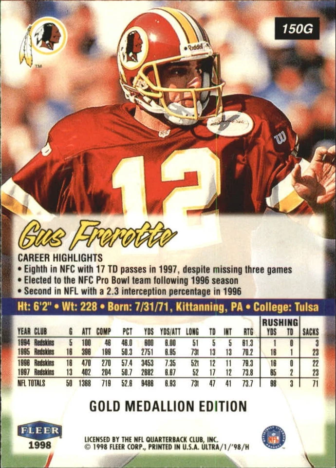 1998 Ultra Gold Medallion #150G Gus Frerotte - FB - Image 2 of 2