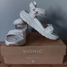 Vionic Walk Max Wanderer Womens Sandals Cream Canvas Size 8 M Arch Support