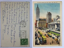 1949 New York City Postcard Empire State Building, 5th Ave, Linen