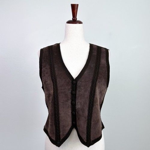 Liz Claiborne Vintage Genuine Suede Chocolate Brown V-Neck Vest - Picture 2 of 10