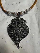 Heart of Viana Silver Pearl Pendant on Portuguese Natural Cork Necklace Portugal