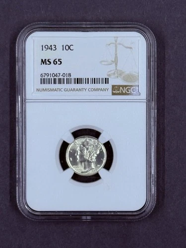 1943 10C MS 65 Mercury Dime * STUNNING !