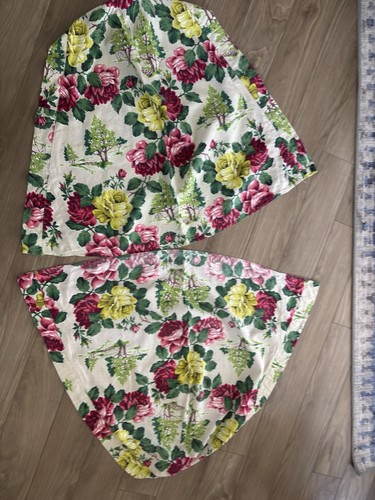 Vintage 6-pc Barkcloth Fabric Remnant Lot Roses Mid Century 1950s Curtain Panels - 第 9/12 張圖片