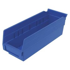 Shelf Storage Bin, Plastic, Blue, 4 In H, 4 1/8 In W, 11 5/8 In L,
