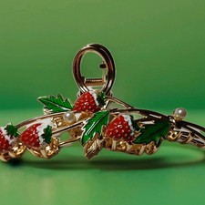 2 Pc - Strawberries Metal Hair Claws- Clips 4" Heavy Duty Goldtone,
