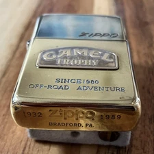 Zippo Solid Brass Camel Trophy Off-Road Adventure Lighter Double Year 1932 1989