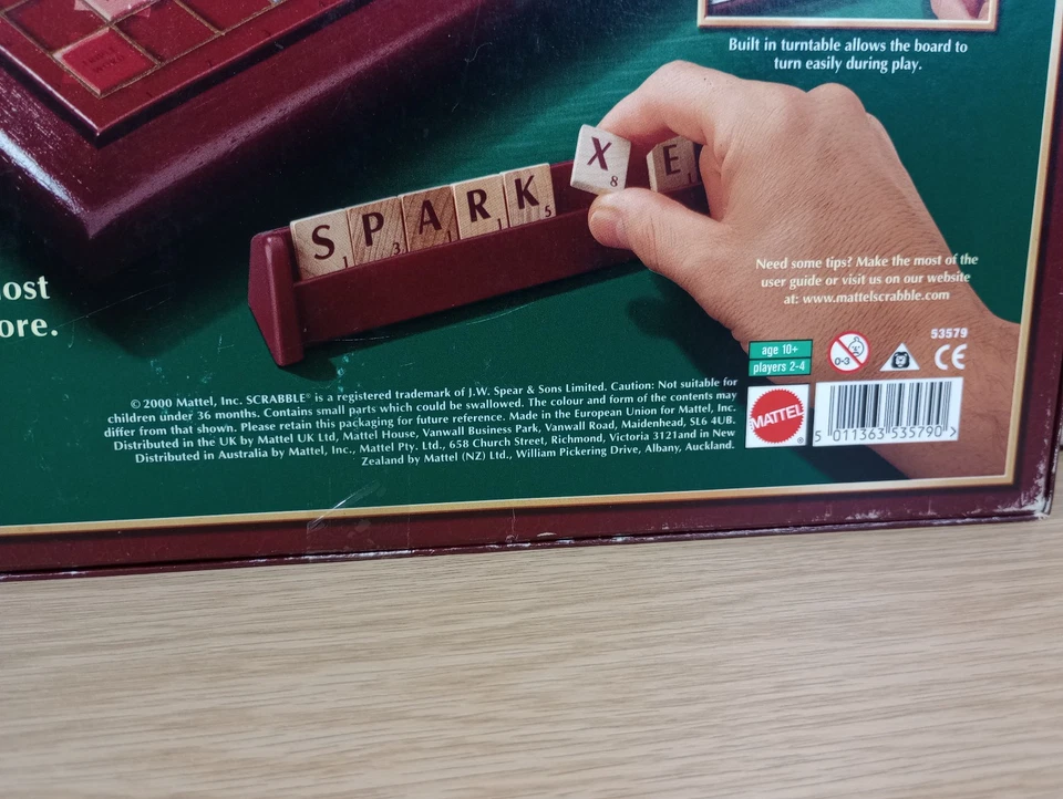 Vintage Scrabble Deluxe Board Game w/ Turntable & Wooden Pieces 2000 Mattel - Image 4 of 4