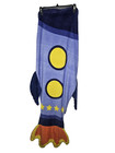 Blankie Tails Kids Rocket Ship Blanket Blue Yellow Stars 100% Polyester 54"x21"