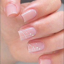 Glossy Pink Color False Nail Short Square Pre...