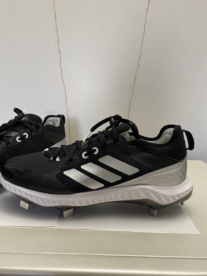 Nuevo botín de béisbol de metal Pure Hustle Adidas para hombre Eg5634 negro/blanco/plata talla 10 Foto 4 de 4