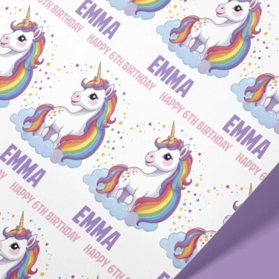 Rainbow Unicorn Personalised Wrapping Paper – Custom Name Gift Wrap for Girls