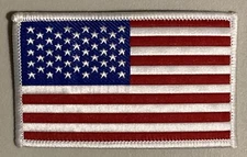 Embroidered US American Flag Patch 3 1/2" White Border Iron On / Sew On