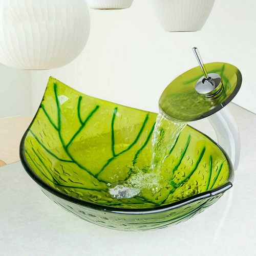 Set scarico cromato ciotola vetro temperato lavabo tondo bagno verde ovale - Foto 3 di 10