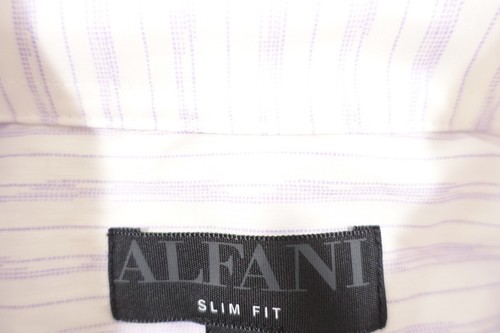 ALFANI ALFATECH WHITE LAVENDER STRIPED 16-16.5 LARGE SLIM BUTTON FRONT SHIRT  - Picture 7 of 8