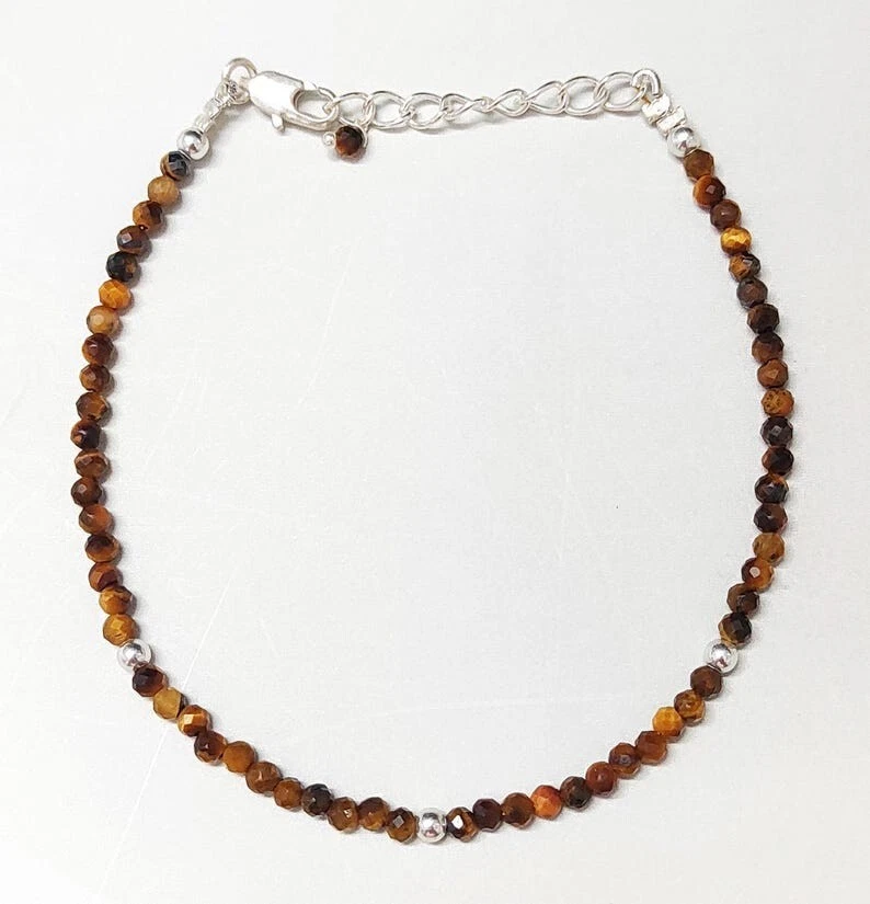 Tigerauge facettiert rund Edelstein Silber gefüllt Perlen handgefertigte Armb... - Bild 3 von 4