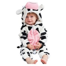 Unisex Kids Animal Costume Flannel Hooded Romper COW Jumpsuit   30-36 Months